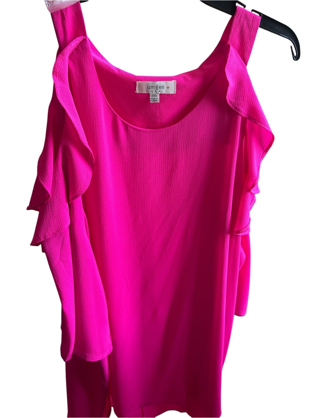 Umgee Pink Blouse with ruffles and open top Shoulder Size 2XL